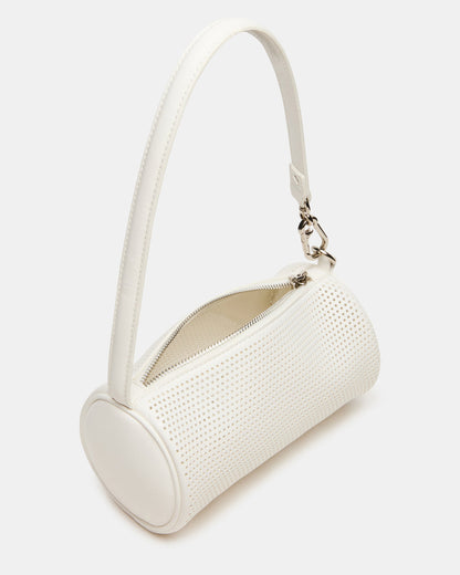 PRIYA Perforated Bag White Mini Barrel Shoulder Handbag