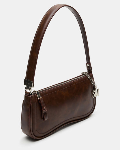 ANGEL Bag Brown Distressed Top-Zipper Structured Shoulder Strap Handbag
