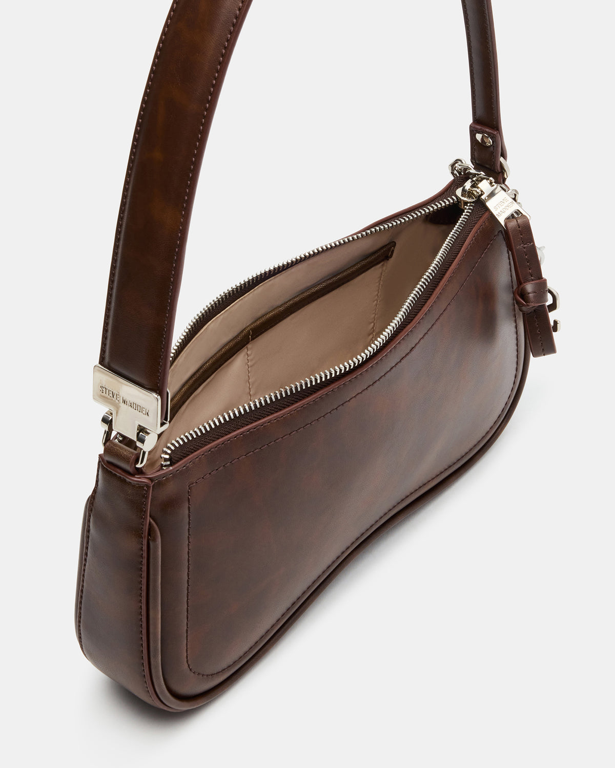 ANGEL Bag Brown Distressed Top-Zipper Structured Shoulder Strap Handbag