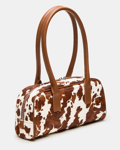 ANISE Bag Brown Cow Print Elongated Shoulder Strap Handbag