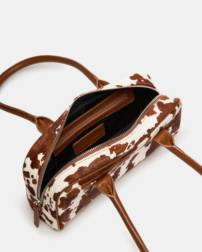ANISE Bag Brown Cow Print Elongated Shoulder Strap Handbag