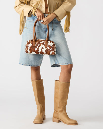 ANISE Bag Brown Cow Print Elongated Shoulder Strap Handbag