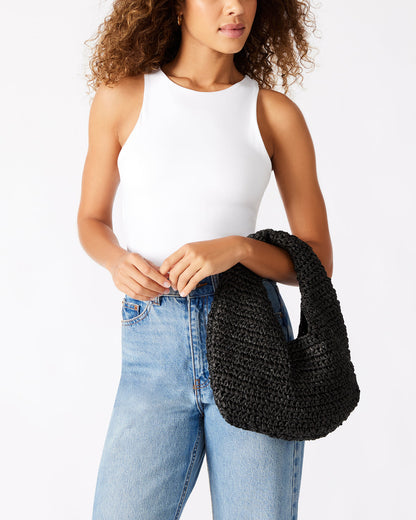 DAENRYS Black Women's Crescent Shaped Straw Shoulder Bag