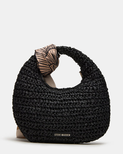 DAENRYS Black Women's Crescent Shaped Straw Shoulder Bag