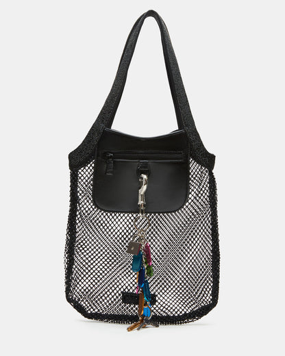 MAKIA Black Women's Crystal Rhinestone Shoulder Strap Net Tote Handbag