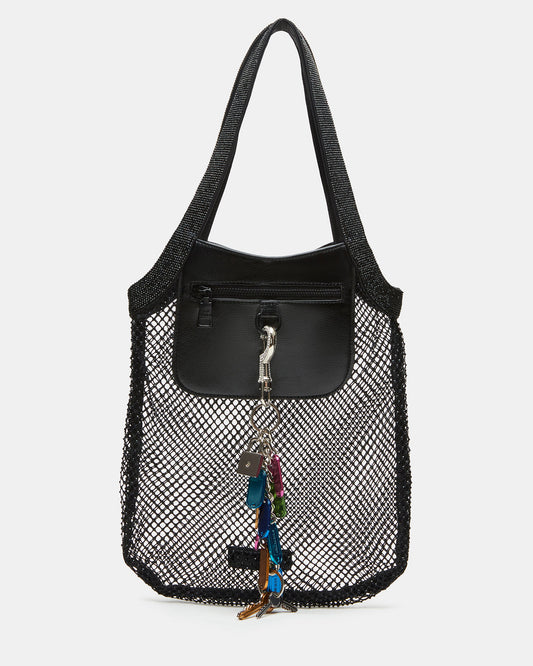 MAKIA Black Women's Crystal Rhinestone Shoulder Strap Net Tote Handbag