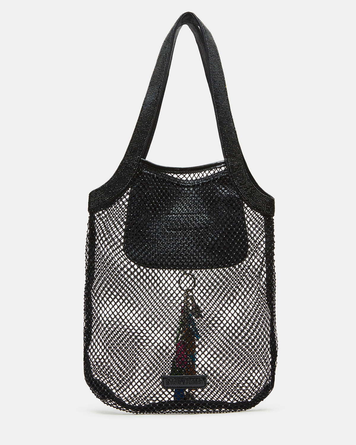 MAKIA Black Women's Crystal Rhinestone Shoulder Strap Net Tote Handbag