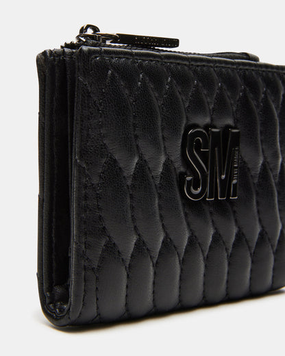 BAZAR Wallet Black Quilted Top-Zipper Button-Snap Mini Wallet