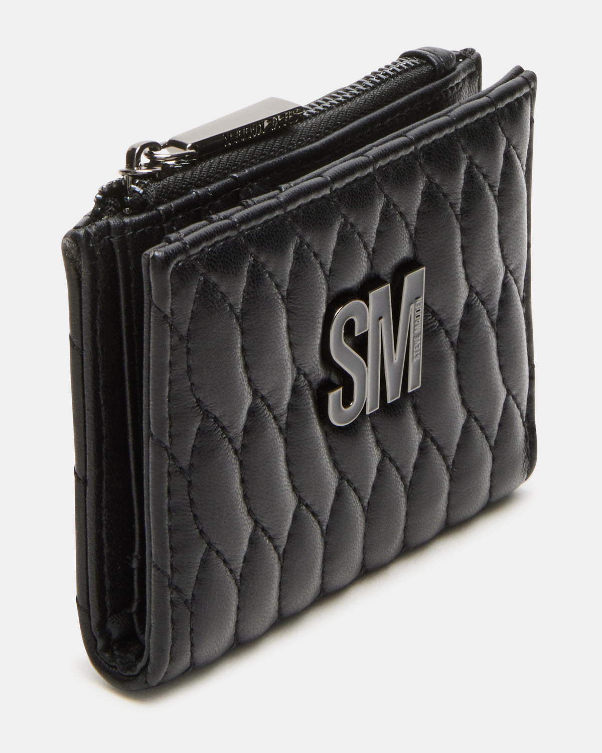 BAZAR Wallet Black Quilted Top-Zipper Button-Snap Mini Wallet