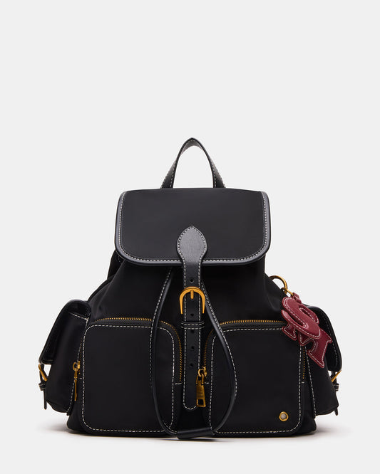 STUDIO Bag Black Nylon Cargo Pocket Drawstring Women's Backpack Handbag