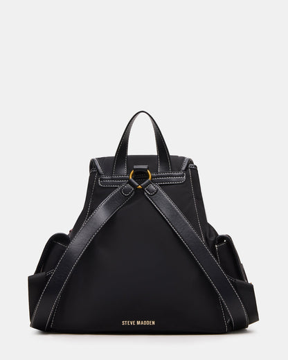 STUDIO Bag Black Nylon Cargo Pocket Drawstring Women's Backpack Handbag