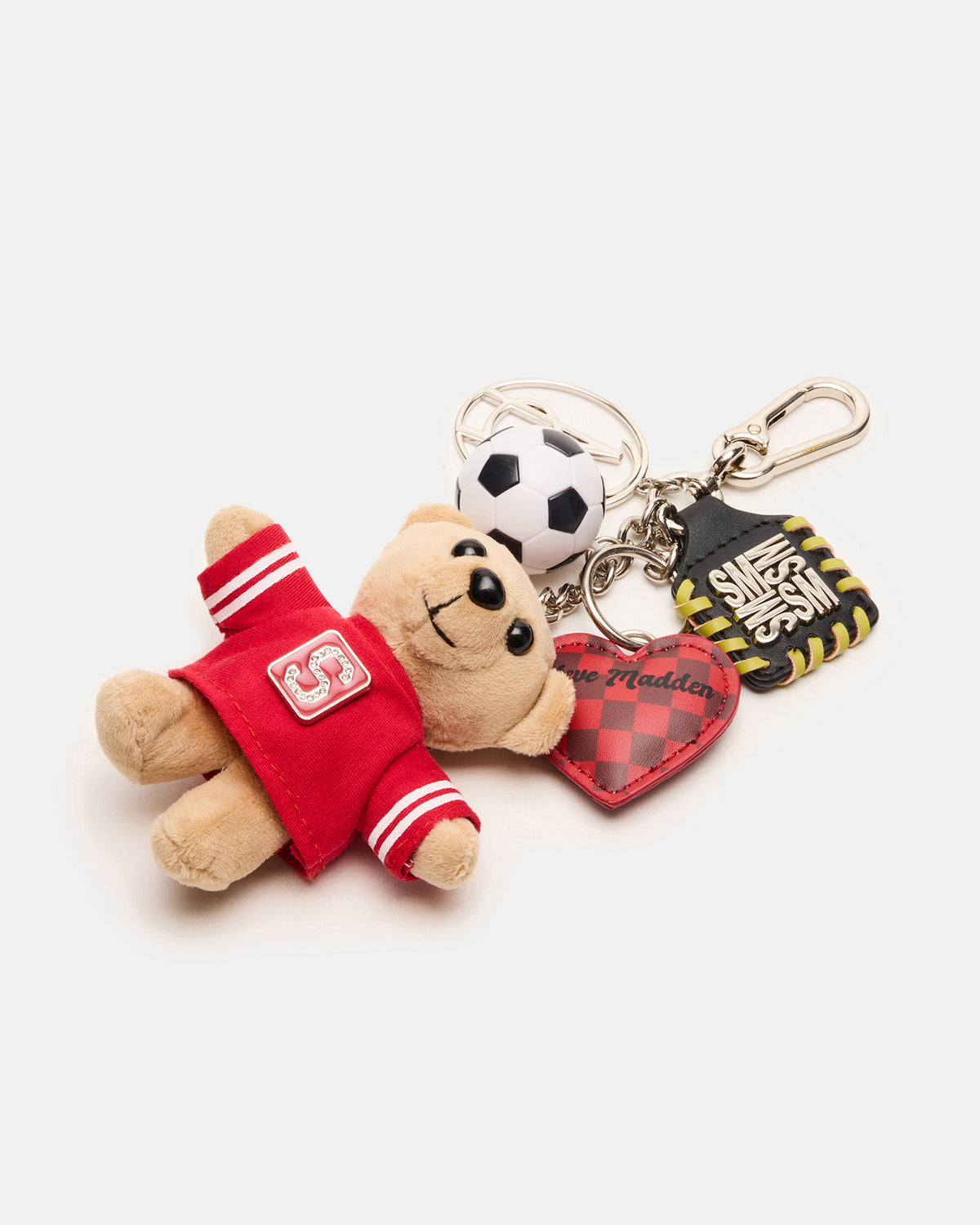 GOAL BAG CHARM Red Multi Stuffed Bear Attachable Bag Charm