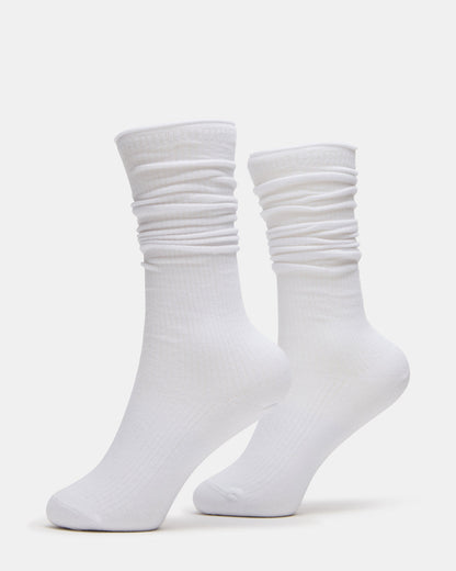2 PACK RIB SLOUCH SOCKS WHITE Women's Ribbed Quarter Socks