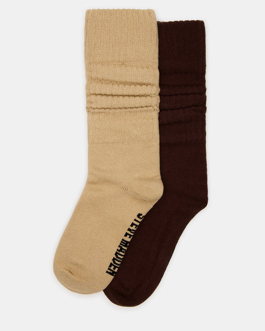 2 PACK RIB SLOUCH SOCKS TAN MULTI Women's Ribbed Quarter Socks