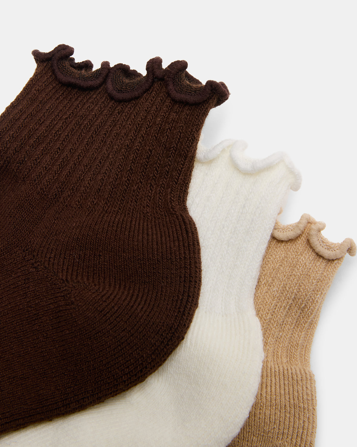 CHEER 3 PACK LETTUCE EDGE SOCKS Brown Women's Anklet Socks