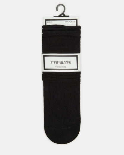 2 PACK SLOUCHY CREW SOCKS BLACK WHITE Scrunch Socks