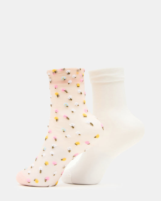 2 WILDFLOWER PACK TULLE SOCKS BLUSH Women's Anklet Socks