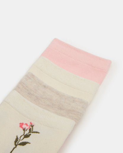 4 BLOOM PACK FLOWER SOCKS IVORY MULTI Women's Anklet Socks