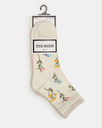 4 BLOOM PACK FLOWER SOCKS IVORY MULTI Women's Anklet Socks