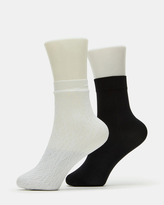 2 Pack Lace Anklet Women's Quarter Socks White