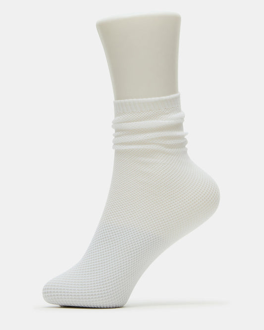 FISHNET SHLOUCHY CREW SOCKS White Women's Quarter Socks