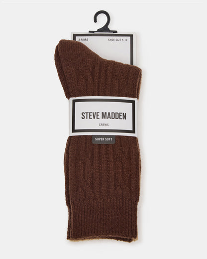 2 PACK CABLE TEXTURE BOOT SOCKS BROWN Women's Textured Quarter Book Socks