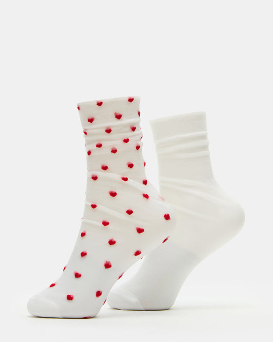 2 Pack Heart Sheer Tulle Women's Anklet Socks White