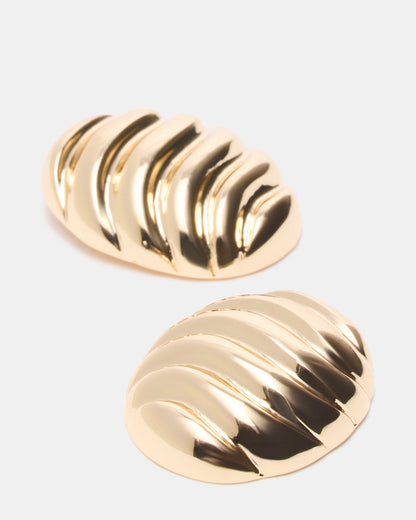 GROOVED CIRCULAR STUD EARRINGS GOLD Women's Sculpted Grooved Stud Earrings