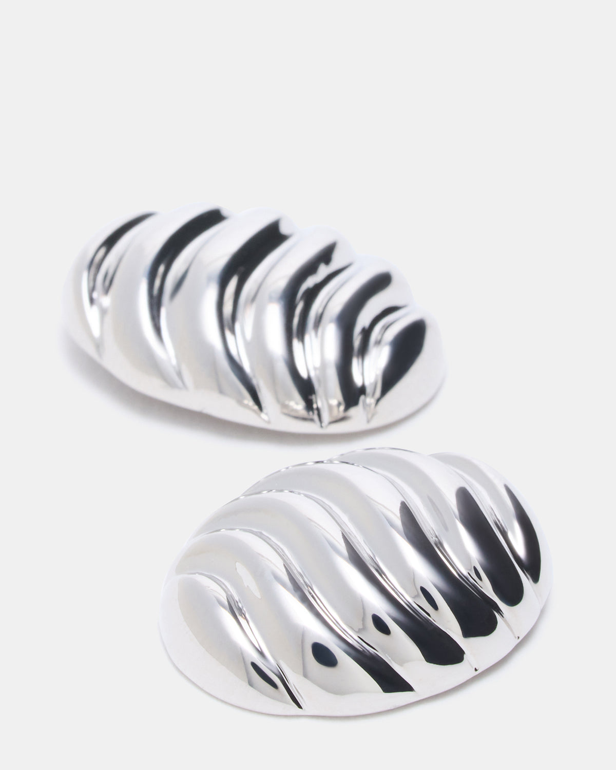 GROOVED CIRCULAR STUD EARRINGS SILVER Women's Sculpted Grooved Stud Earrings