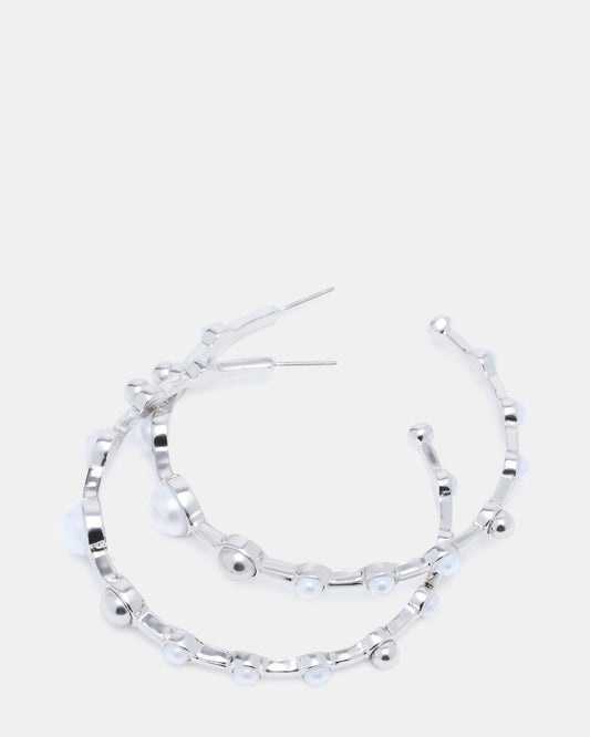 PEARL HOOP EARRINGS SILVER Women's Pearl Embellished Hoop Earrings