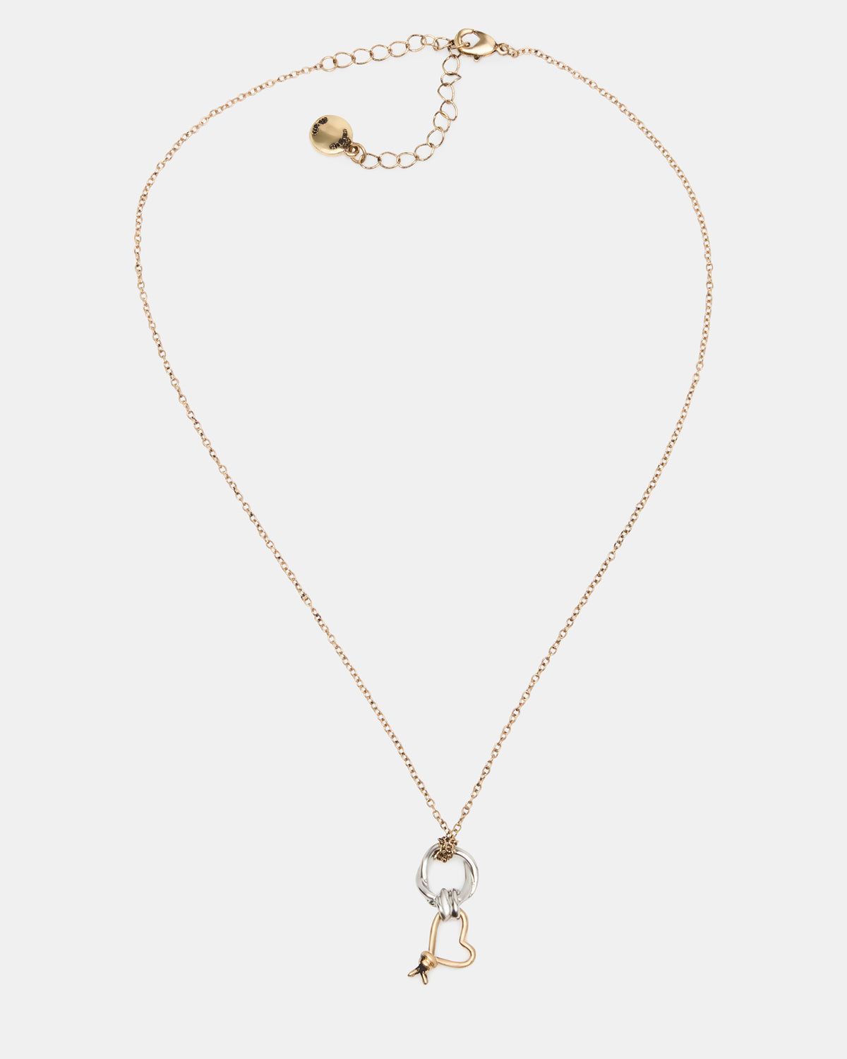 TWO TONE KNOT HEART PENDANT Necklace Double Knot Chain Necklace