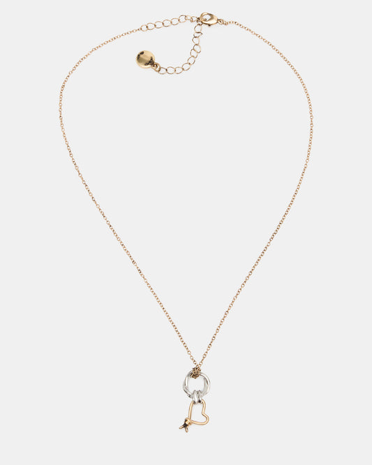 TWO TONE KNOT HEART PENDANT Necklace Double Knot Chain Necklace