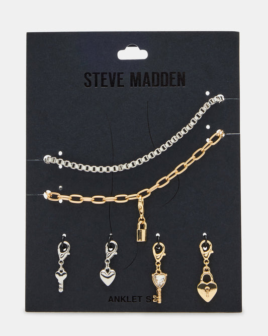 LOCK CHARM ANKLET SET Women's Lock Chain Multi Anklet Set