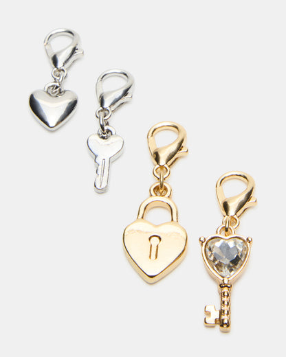LOCK CHARM ANKLET SET Women's Lock Chain Multi Anklet Set