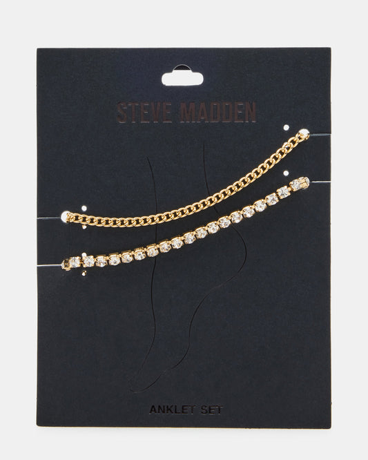2-PIECE RHINESTONE CHAIN ANKLET SET Women's Pearl Embellished ChaiN Anklet Set