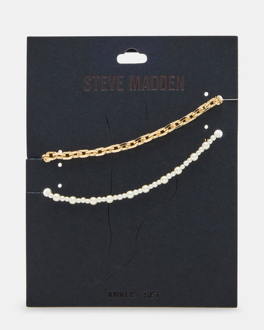 2-PIECE PEARL CHAIN ANKLET SET Women's Embellished Chain Anklet set