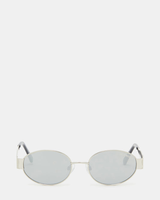 MYSTIE Shiny Silver Frame Oval Sunglasses