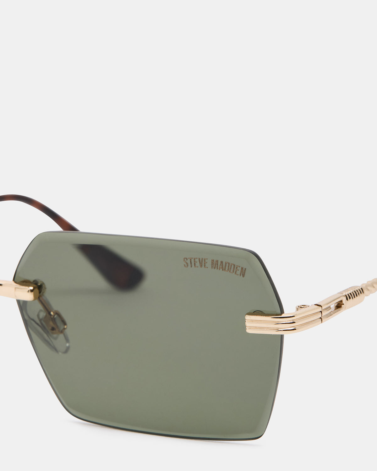 FINNIAN Gold Rectangle Green Solid Tortoise Sunglasses
