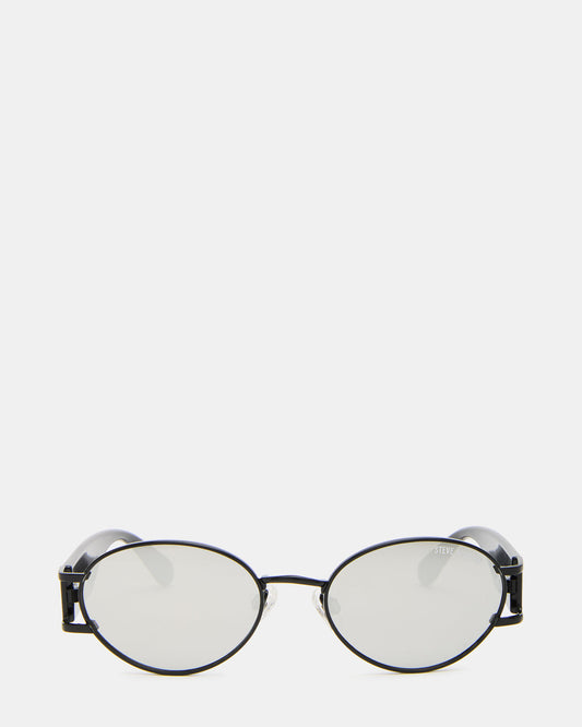 DUTTEN Black Frame Almond Solid Smoke Silver Flash Oval Sunglasses