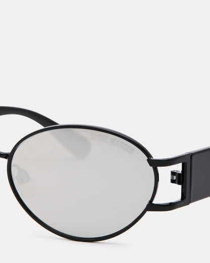 DUTTEN Black Frame Almond Solid Smoke Silver Flash Oval Sunglasses