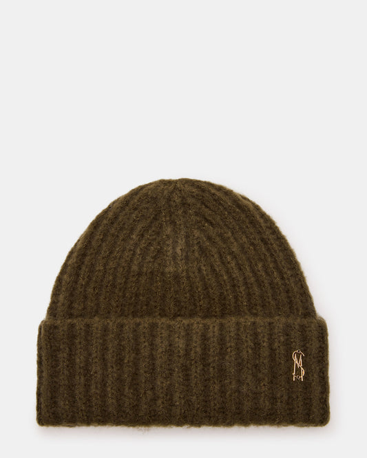 LOGO BEANIE Grape Leaf Fuzzy RIbbed Knit Women's Beanie