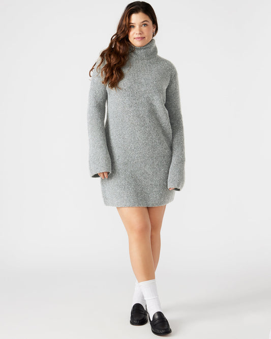 ABBIE Sweater Dress Grey | Mini Turtleneck Flared Sleeve Dress