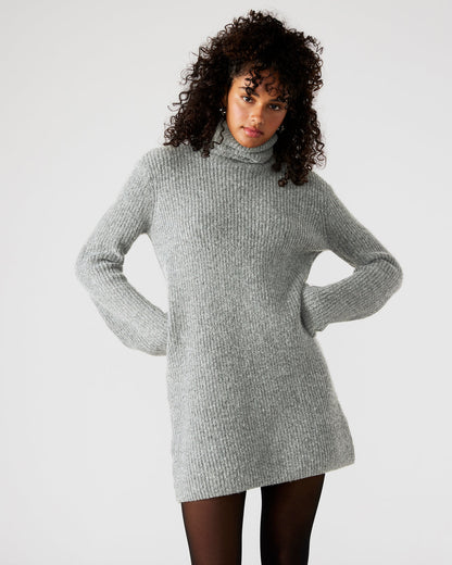 ABBIE Sweater Dress Grey | Mini Turtleneck Flared Sleeve Dress