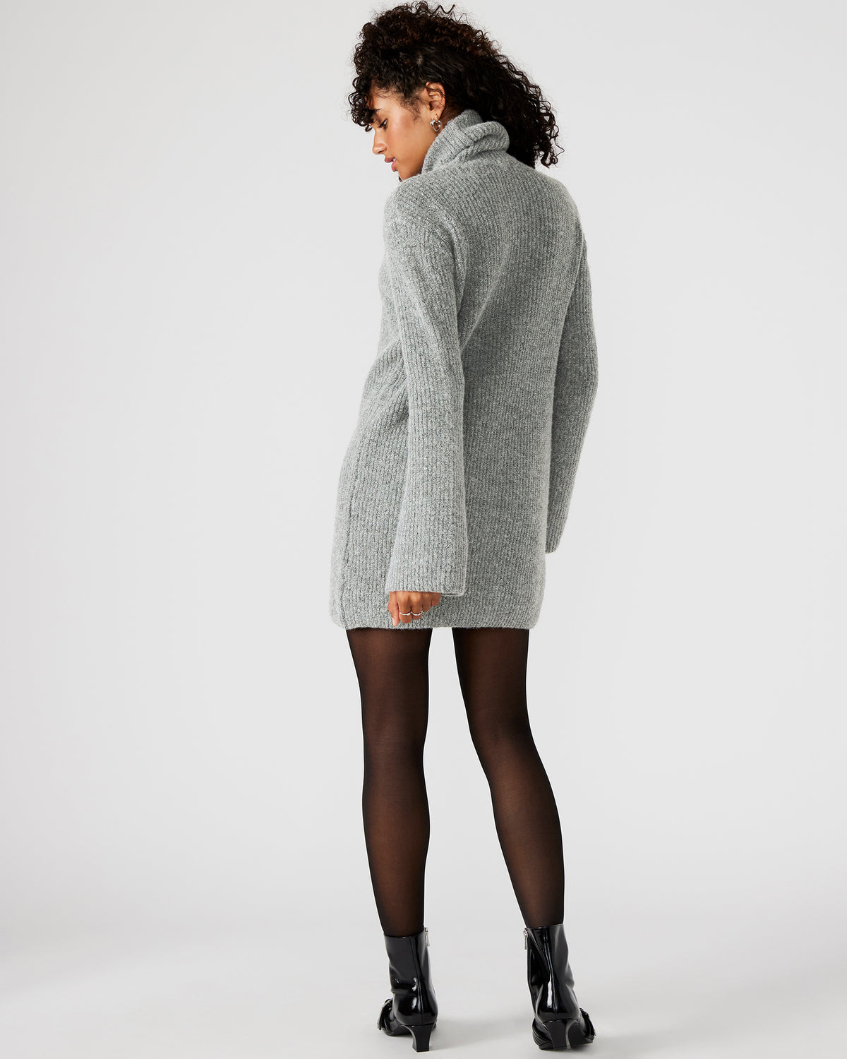 ABBIE Sweater Dress Grey | Mini Turtleneck Flared Sleeve Dress