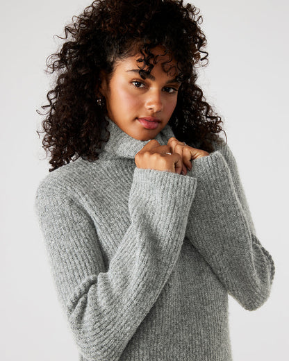 ABBIE Sweater Dress Grey | Mini Turtleneck Flared Sleeve Dress