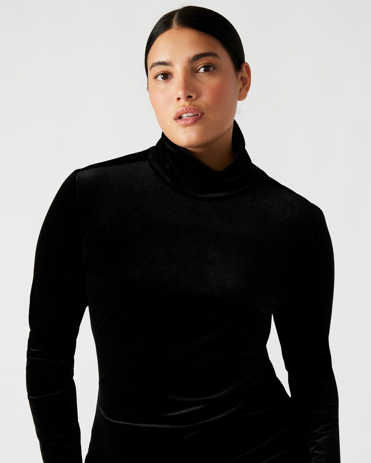 SKYLER Dress Black | Women's Long-Sleeved Turtleneck Velvet Dress