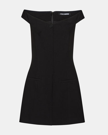 YANA Black Off-The-Shoulder Pleated Women's Dress