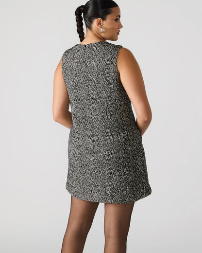 LOUIE Black/White Sleeveless Tweed Mini Women's Dress