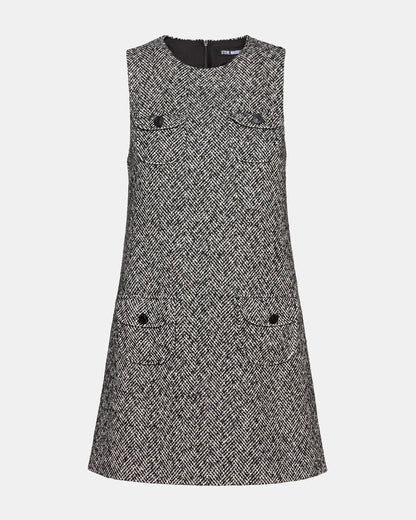 LOUIE Black/White Sleeveless Tweed Mini Women's Dress
