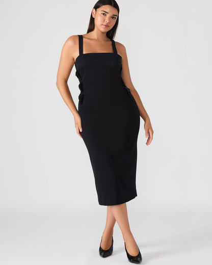 RENE Black Form-Fitting Bow Women's Midi Dress